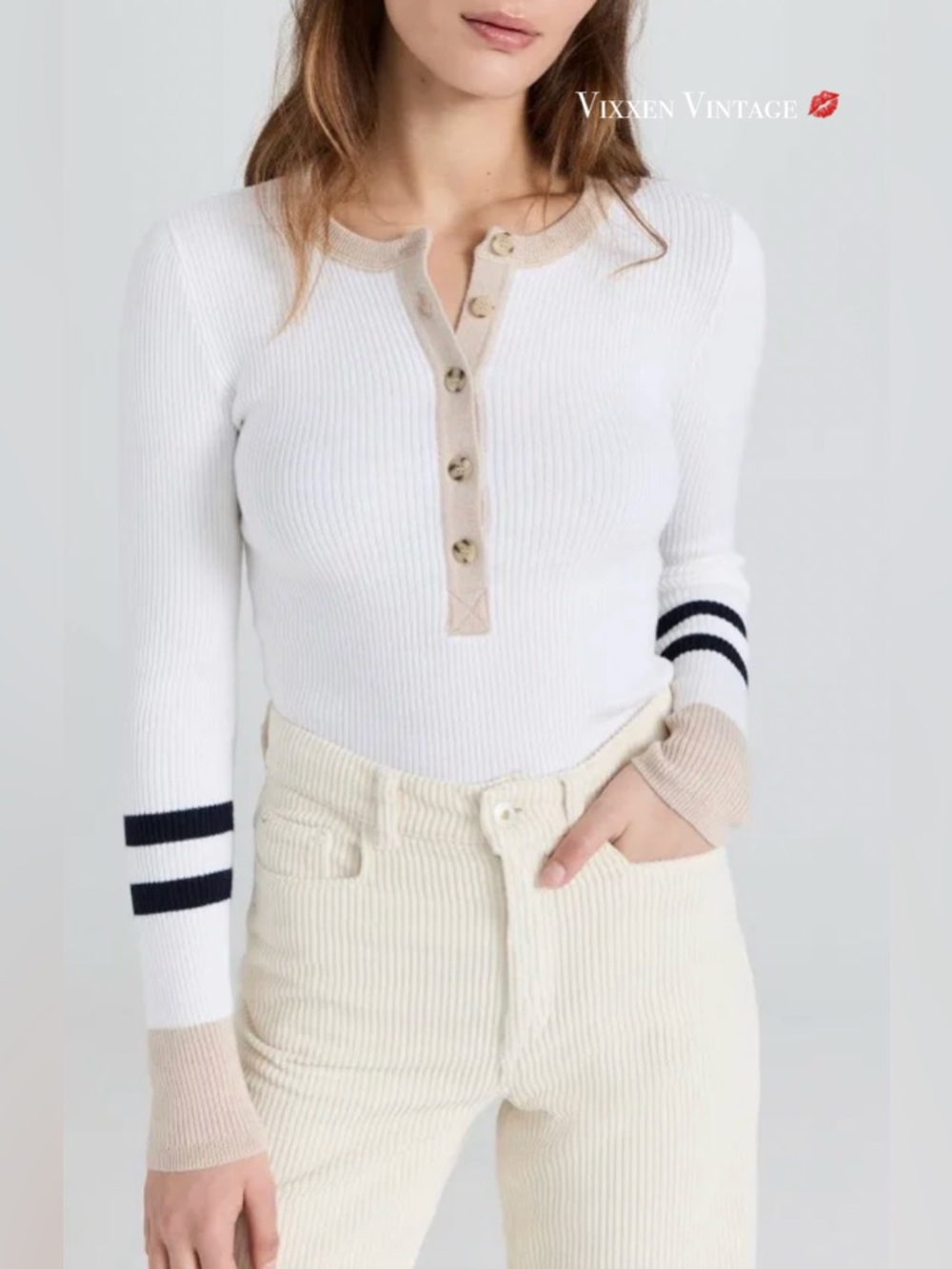 FAHERTY 'MIKKI ORGANIC COTTON & CASHMERE HENLEY SWEATER' IN NEUTRAL COLORBLOCK